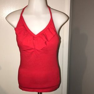 Red strapless blouse casual